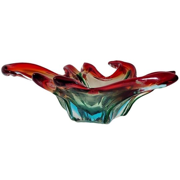 Vintage Large Italian Murano Sommerso Art Glass Sculpted Centerpiece 8" Bowl - Picture 7 of 11